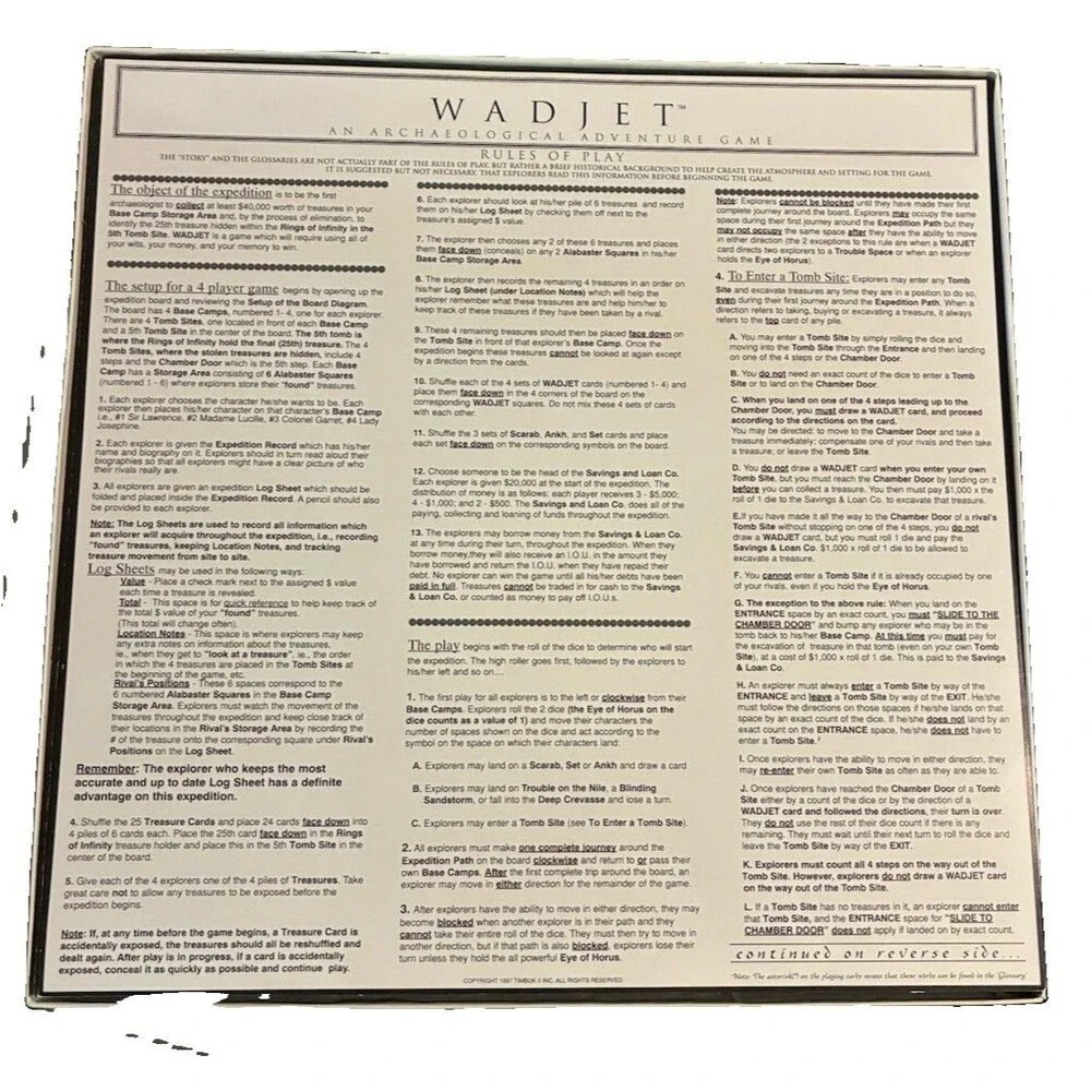 WadjEt archaeology adventure board game, 1994 ages 12+